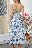 Vestido de verano con estampado de tirantes finos verdes con abertura