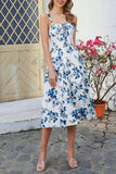 Vestido de verano con estampado de tirantes finos verdes con abertura