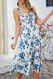 Vestido de verano con estampado de tirantes finos verdes con abertura