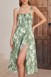 Vestido de verano con estampado de tirantes finos verdes con abertura