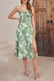 Vestido de verano con estampado de tirantes finos verdes con abertura