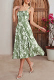 Vestido de verano con estampado de tirantes finos verdes con abertura