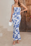 Vestido largo de verano con estampado azul sirena