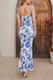 Vestido largo de verano con estampado azul sirena