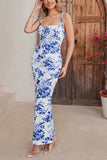 Vestido largo de verano con estampado azul sirena