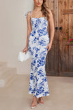 Vestido largo de verano con estampado azul sirena
