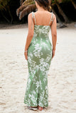 Vestido largo de verano con estampado azul sirena