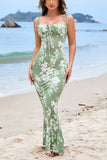 Vestido largo de verano con estampado azul sirena