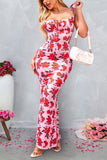 Vestido largo de verano con estampado azul sirena