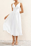 Vestido midi de verano blanco sencillo de una línea con lazo