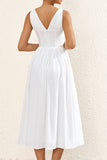 Vestido midi de verano blanco sencillo de una línea con lazo