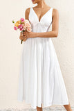 Vestido midi de verano blanco sencillo de una línea con lazo