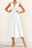 Vestido midi de verano blanco sencillo de una línea con lazo