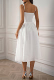 Vestido de verano blanco con cuello cuadrado A Line