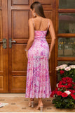 Fucsia A Line Floral Vestido Largo de Verano