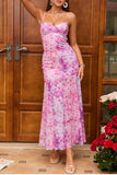 Fucsia A Line Floral Vestido Largo de Verano