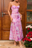 Fucsia A Line Floral Vestido Largo de Verano