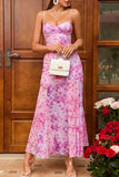 Fucsia A Line Floral Vestido Largo de Verano