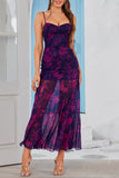 Fucsia A Line Floral Vestido Largo de Verano