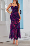 Fucsia A Line Floral Vestido Largo de Verano