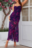 Fucsia A Line Floral Vestido Largo de Verano