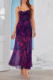 Fucsia A Line Floral Vestido Largo de Verano