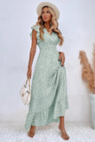 Kahki Vestido de verano con mangas con volantes y lunares