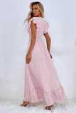 Kahki Vestido de verano con mangas con volantes y lunares