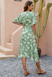 Vestido de verano con escote en V estampado verde