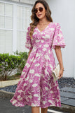 Vestido de verano con escote en V estampado verde