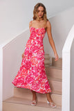 Vestido de verano floral con tirantes de espagueti fucsia