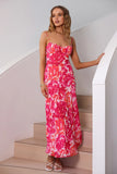 Vestido de verano floral con tirantes de espagueti fucsia