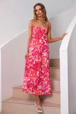 Vestido de verano floral con tirantes de espagueti fucsia