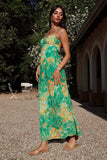 Vestido de verano floral con tirantes de espagueti fucsia