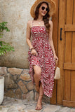 Vestido largo de verano estampado en rojo oscuro
