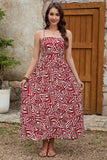 Vestido largo de verano estampado en rojo oscuro