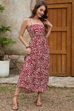 Vestido largo de verano estampado en rojo oscuro