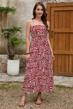 Vestido largo de verano estampado en rojo oscuro