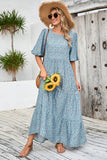 Gris Azul A Line Vestido largo de verano floral