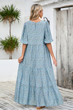 Gris Azul A Line Vestido largo de verano floral