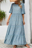 Gris Azul A Line Vestido largo de verano floral