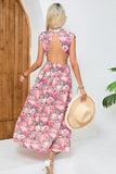 Vestido largo de verano halter de flores rojas rubor