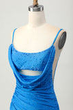 Vestido corto de regreso a casa con corte ajustado azul y abalorios