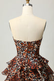 Vestido corto de regreso a casa con corsé corto de novia de leopardo caqui