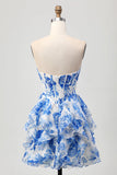 Vestido de regreso a casa con volantes sin tirantes floral floral blanco y una línea con lazo