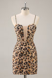 Kahki Leopard Corsé Bodycon Vestido corto de regreso a casa con lentejuelas
