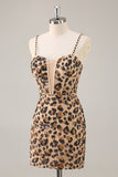 Kahki Leopard Corsé Bodycon Vestido corto de regreso a casa con lentejuelas