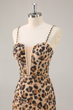 Kahki Leopard Corsé Bodycon Vestido corto de regreso a casa con lentejuelas