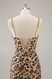 Kahki Leopard Corsé Bodycon Vestido corto de regreso a casa con lentejuelas