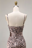 Vestido largo de graduación con tirantes finos de leopardo dorado sirena